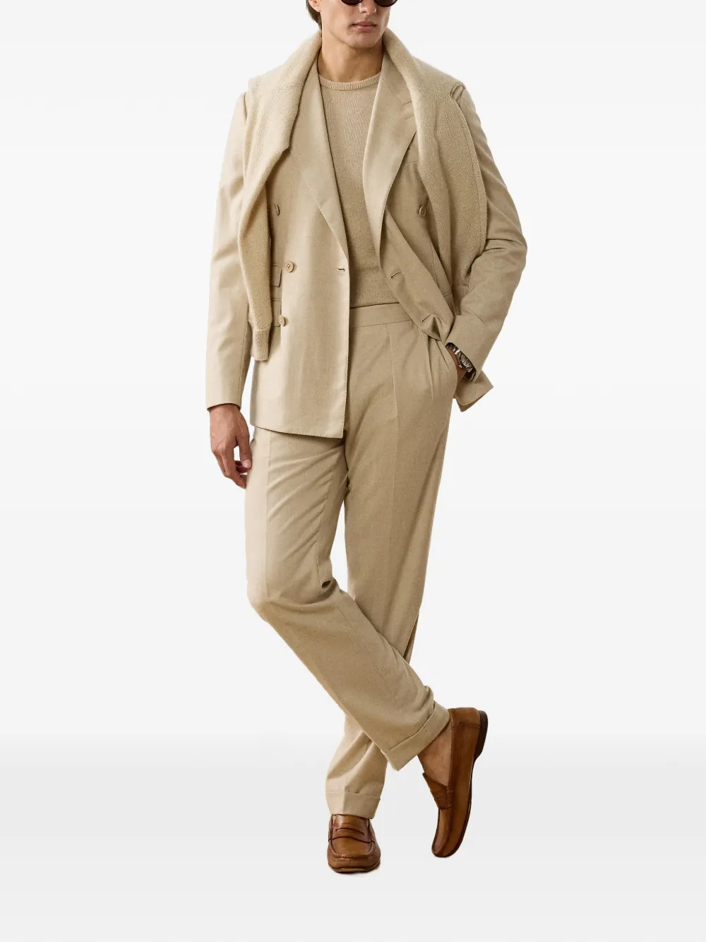 Ralph Lauren Purple Label Kent blazer met dubbele rij knopen en puntige revers Beige