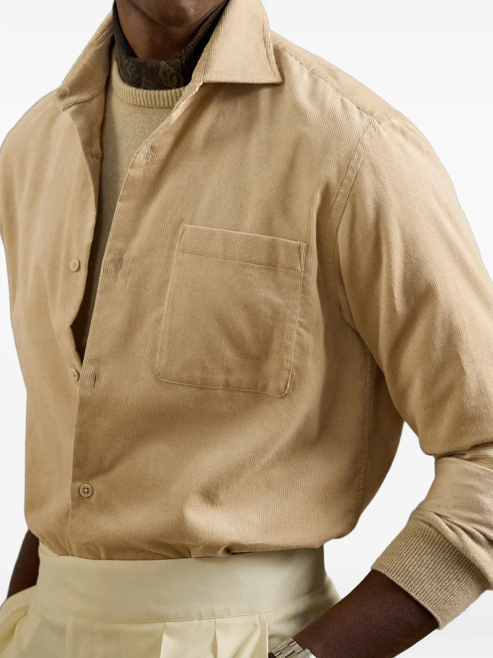 Ralph Lauren Purple Label Ribfluwelen overhemd Beige