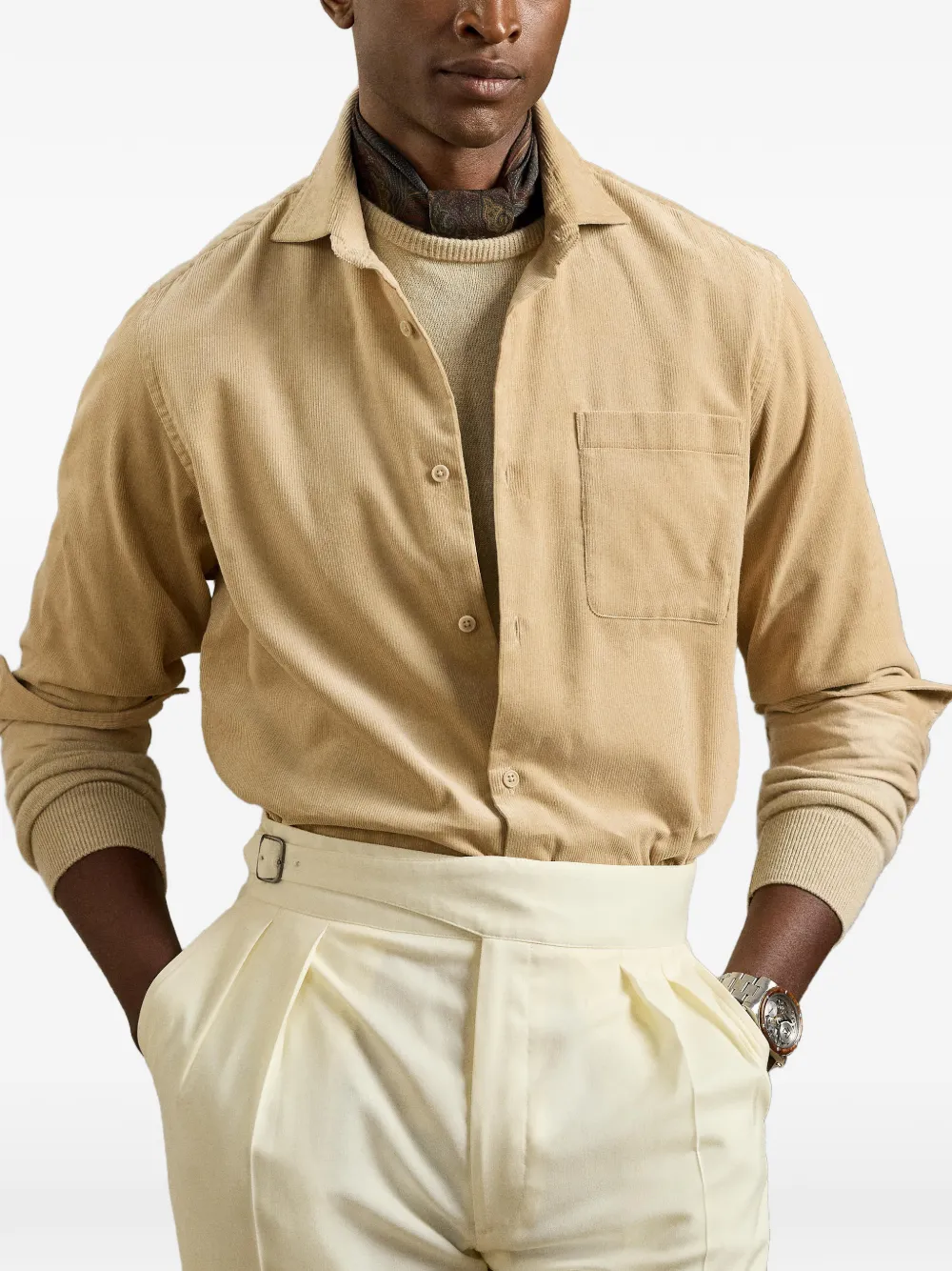 Ralph Lauren Purple Label Ribfluwelen overhemd Beige