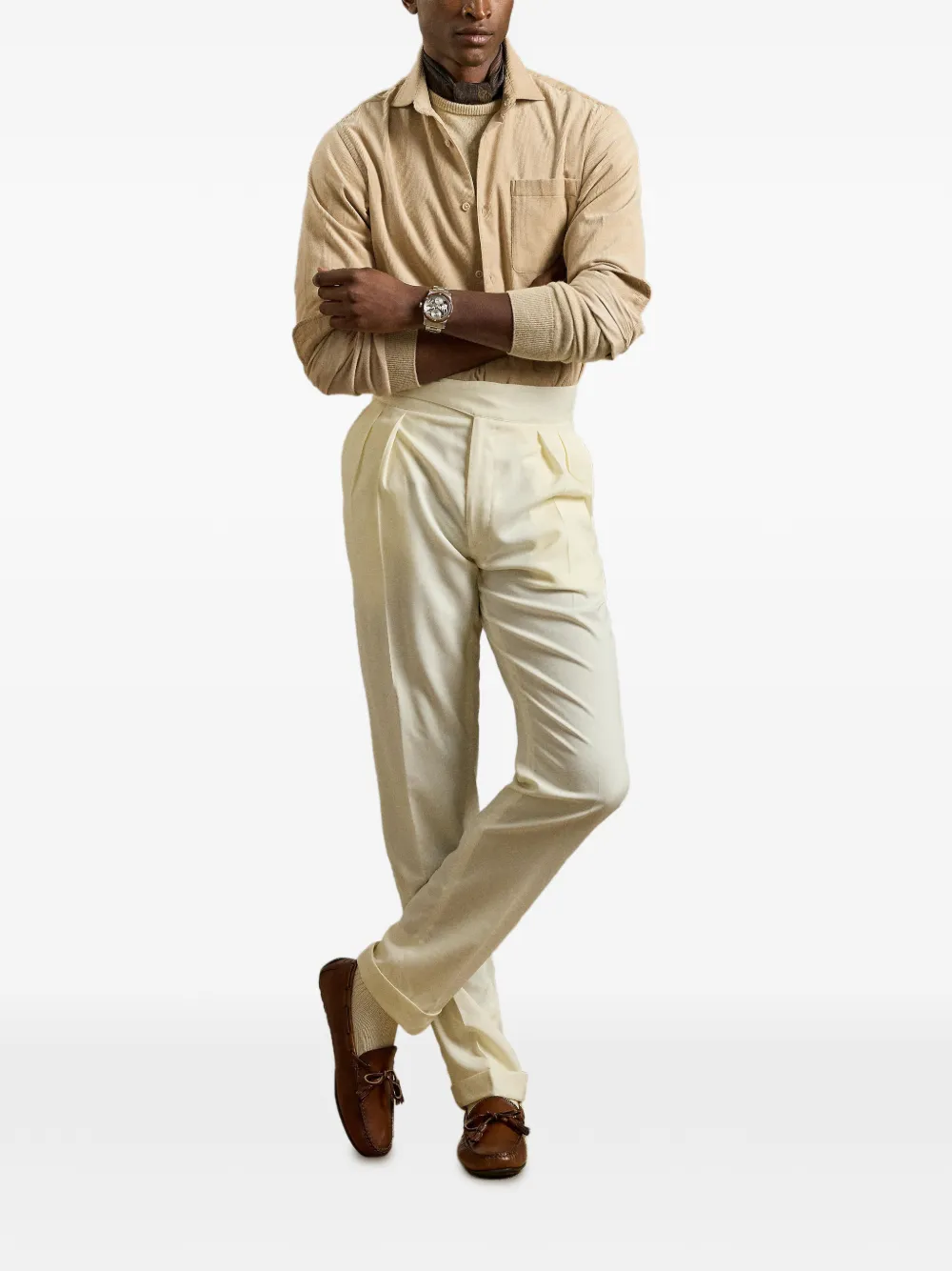 Ralph Lauren Purple Label Ribfluwelen overhemd Beige