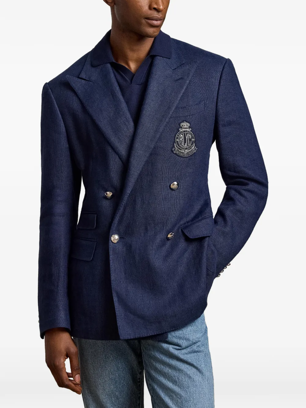 Ralph Lauren Purple Label Jack met dubbele rij knopen en borduurwerk Blauw