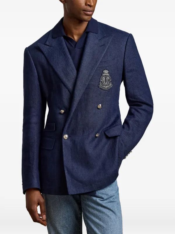 Ralph Lauren Purple Label double-breasted crest-embroidered Jacket