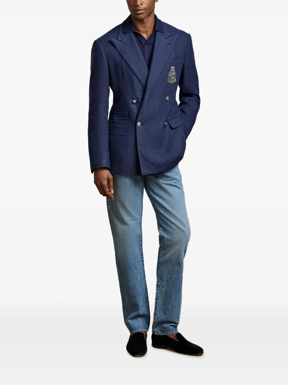 Ralph Lauren Purple Label Jack met dubbele rij knopen en borduurwerk Blauw