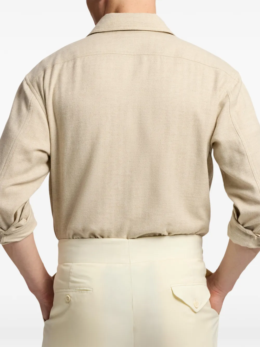 Ralph Lauren Purple Label Overhemd met visgraatpatroon en zak Beige