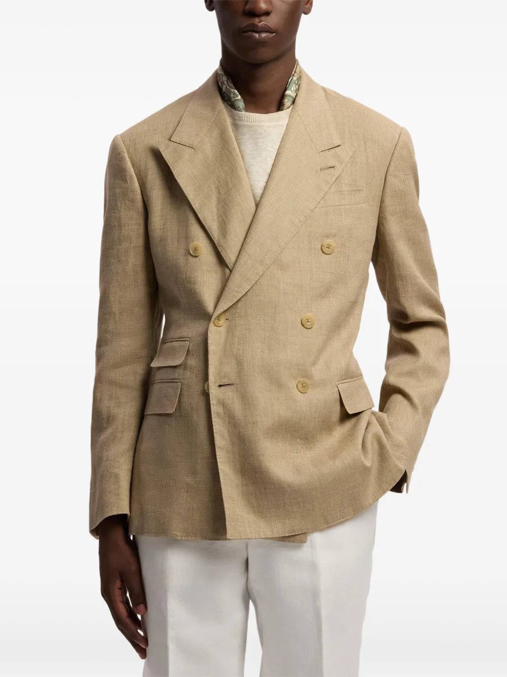 Ralph Lauren Purple Label Blazer met dubbele rij knopen Beige