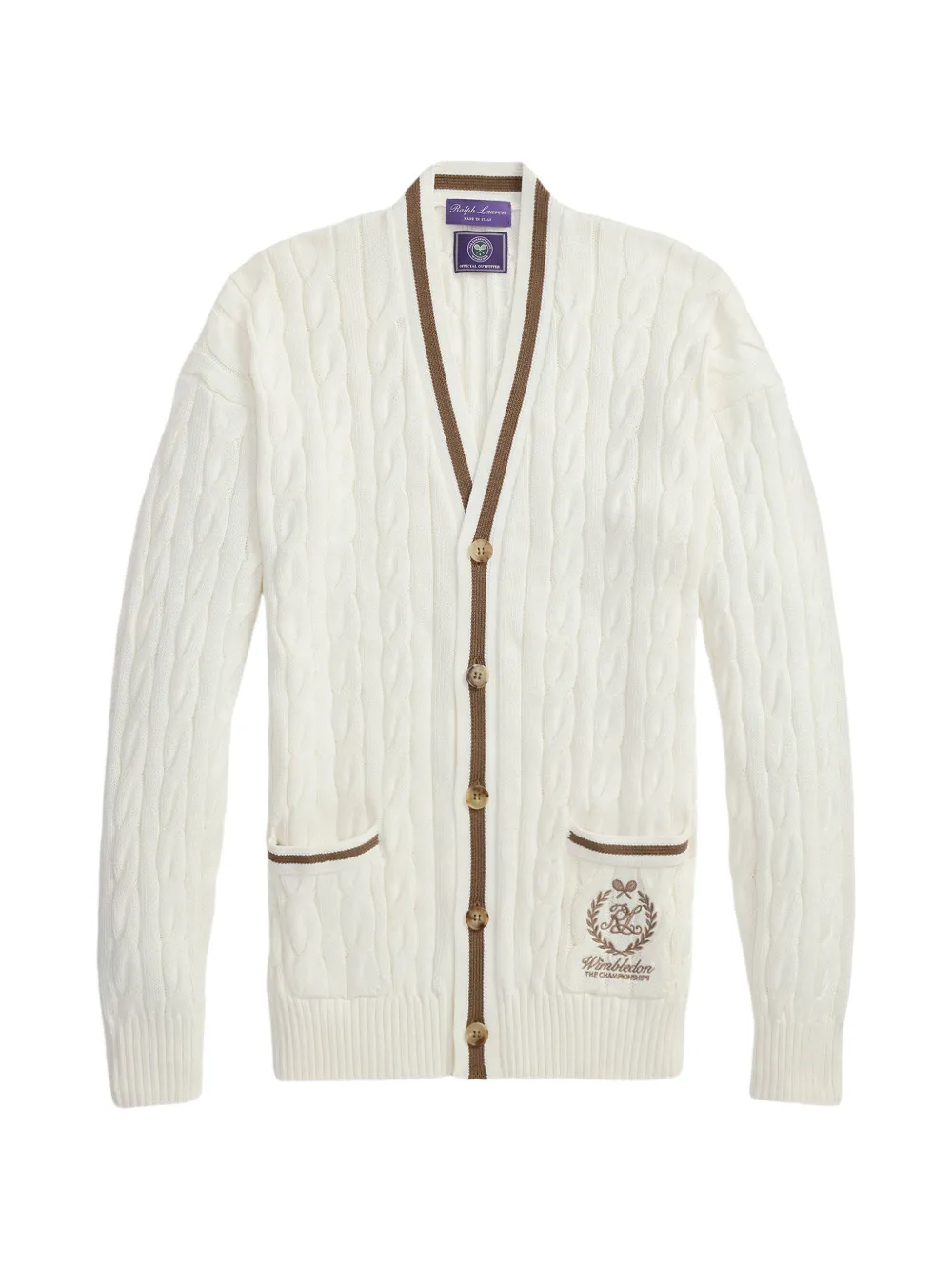 Ralph Lauren Purple Label cable-knit embroidered cardigan - Bianco