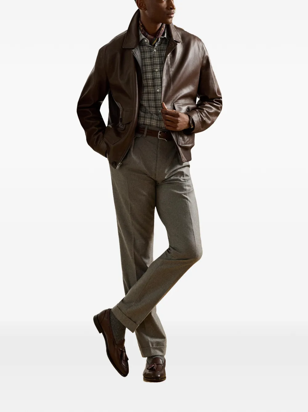 Ralph Lauren Purple Label Everett leren jack met knopen Bruin
