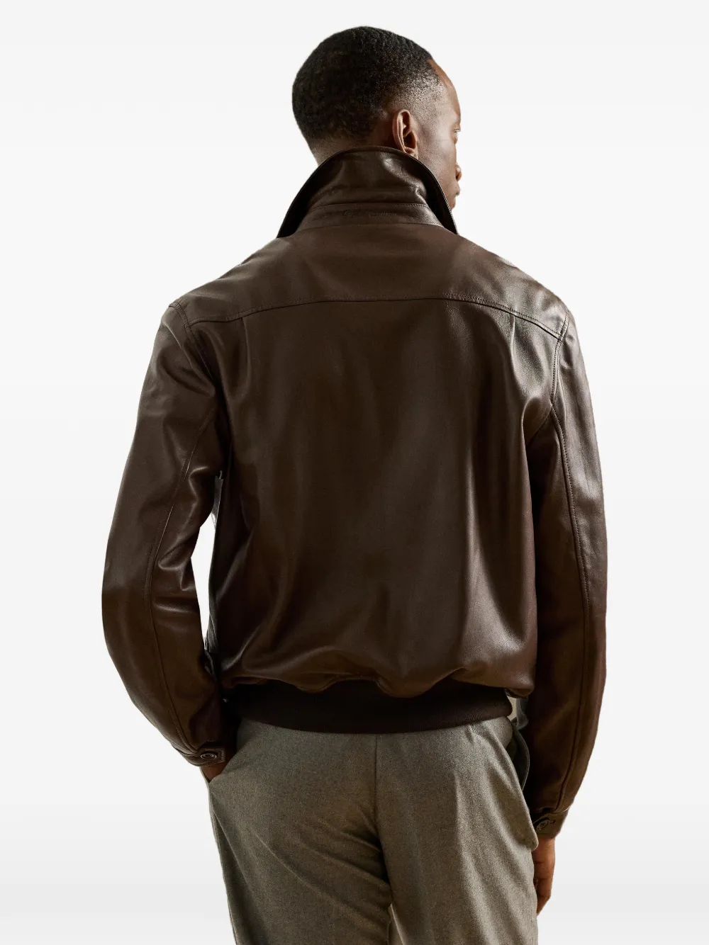 Ralph Lauren Purple Label Everett leren jack met knopen Bruin
