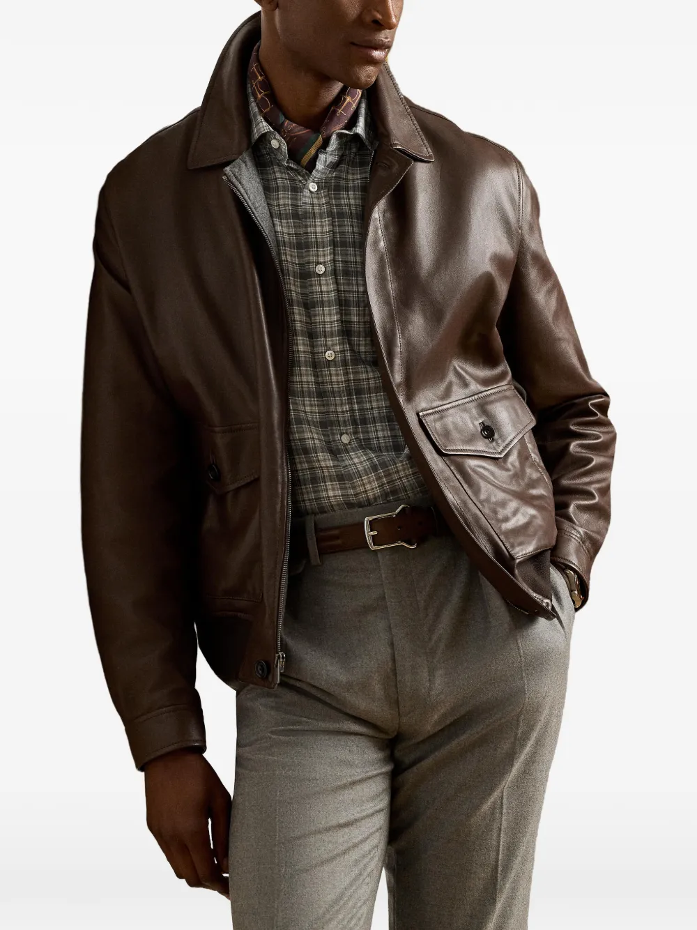 Ralph Lauren Purple Label Everett leren jack met knopen Bruin