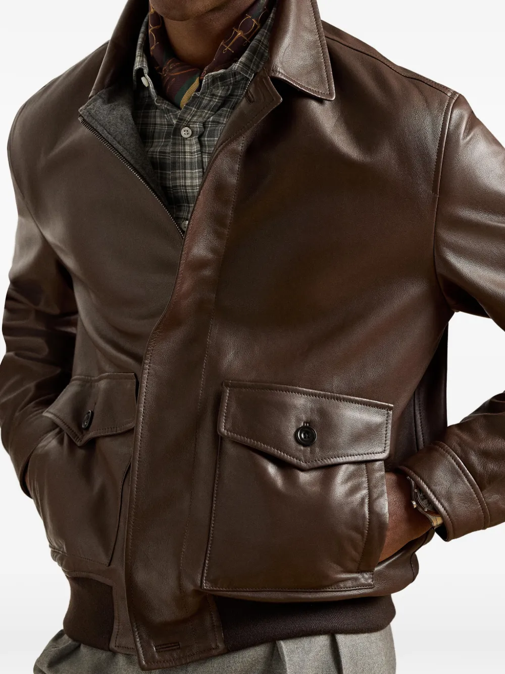 Ralph Lauren Purple Label Everett leren jack met knopen Bruin
