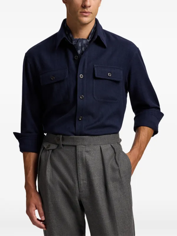 Ralph Lauren Purple Label Herringbone Buttoned Shirt | Blue | FARFETCH
