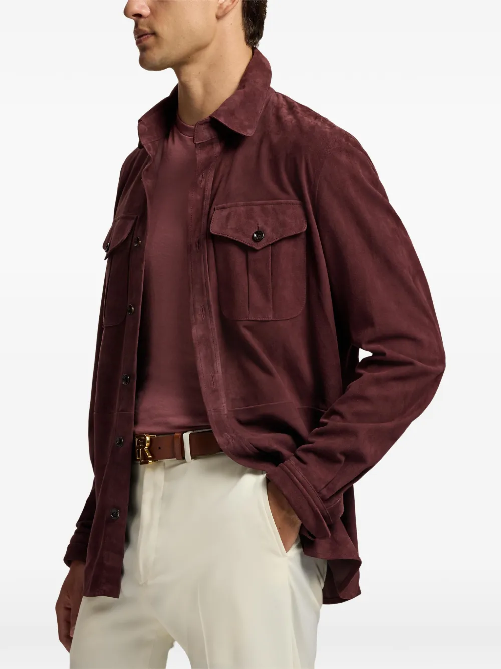 Ralph Lauren Purple Label Suède shirtjack met borstzakken Rood