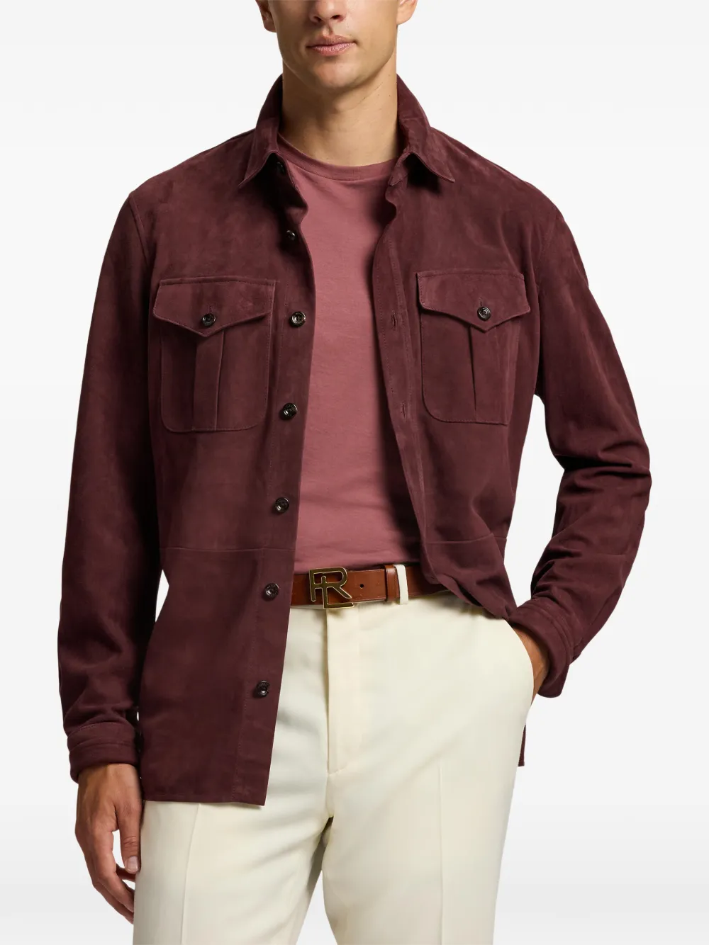 Ralph Lauren Purple Label Suède shirtjack met borstzakken Rood