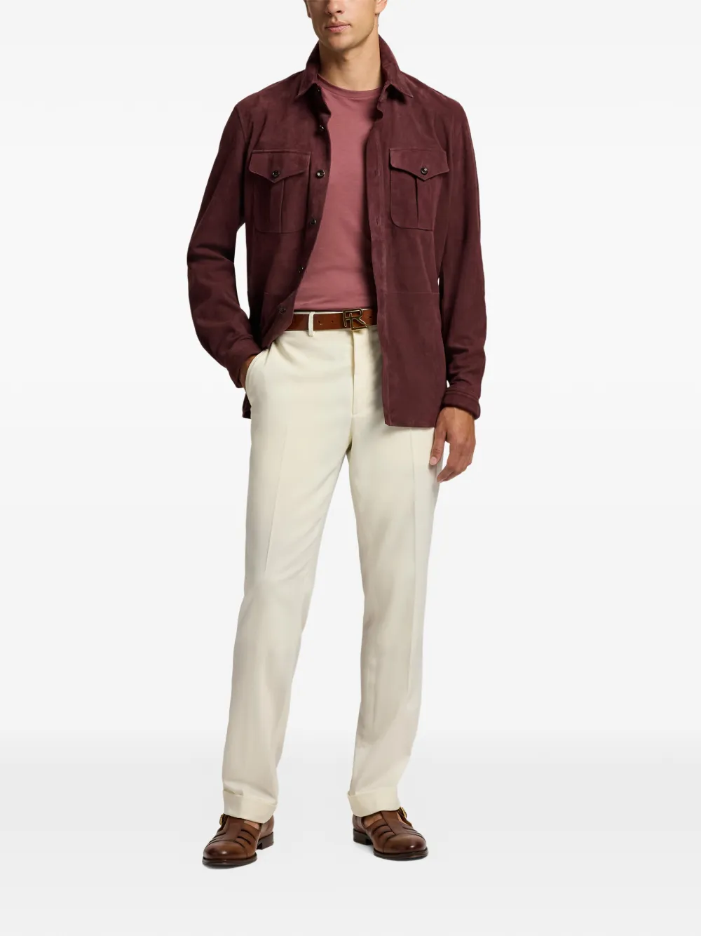 Ralph Lauren Purple Label Suède shirtjack met borstzakken Rood