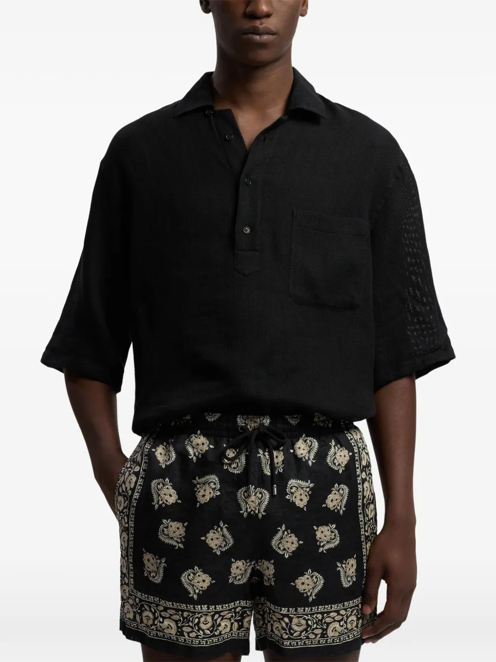 Ralph Lauren Purple Label Poloshirt met zak en korte mouwen Zwart