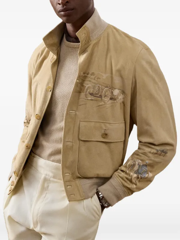 Ralph Lauren Purple Label Hayworth Painted Suede Jacket | Neutrals
