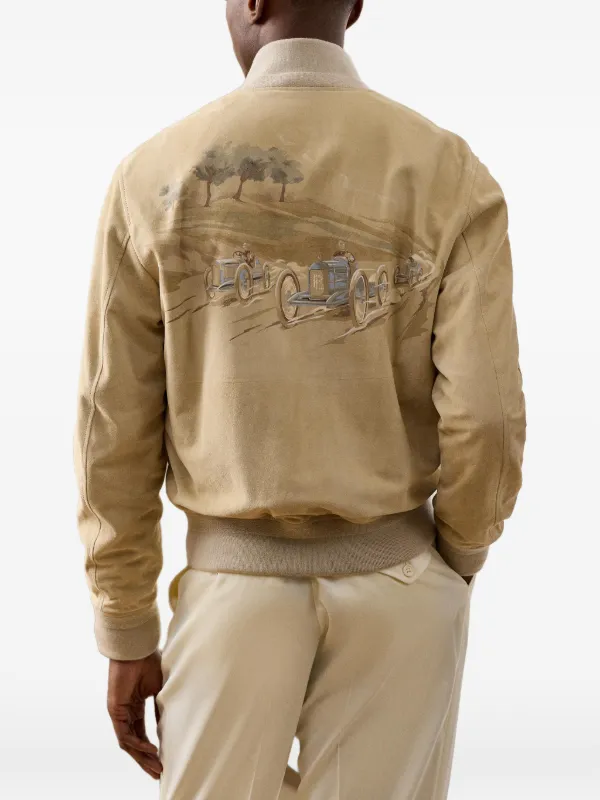 Ralph Lauren Purple Label Hayworth Painted Suede Jacket | Neutrals