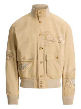 Ralph Lauren Purple Label Hayworth Painted Suede Jacket | Neutrals