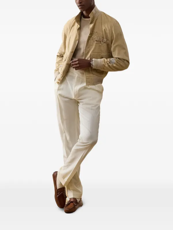 Ralph Lauren Purple Label Hayworth Painted Suede Jacket | Neutrals