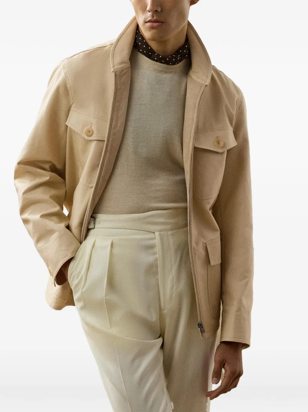 Ralph Lauren Purple Label Boulton satijnen jack met knopen Beige