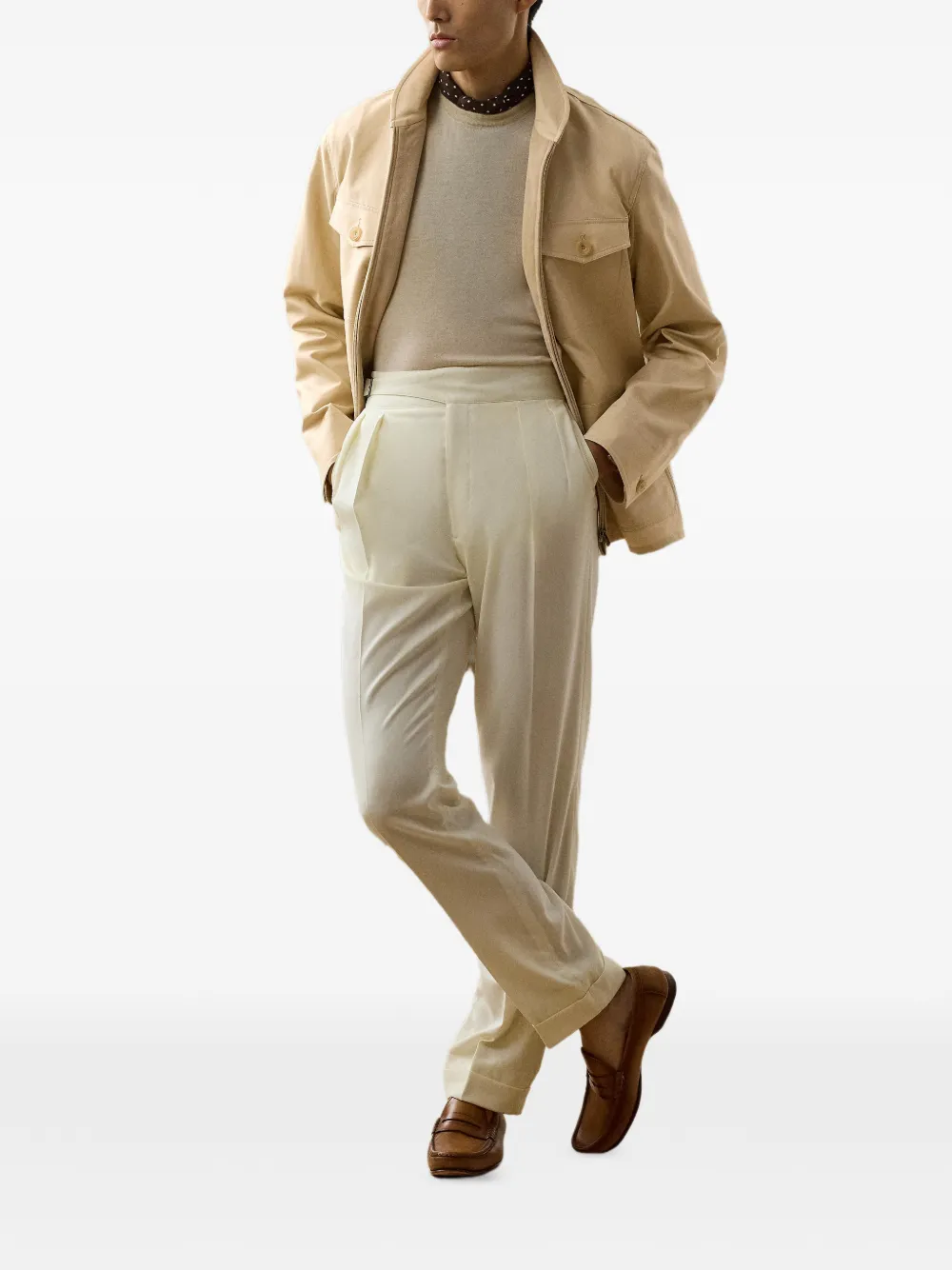 Ralph Lauren Purple Label Boulton satijnen jack met knopen Beige