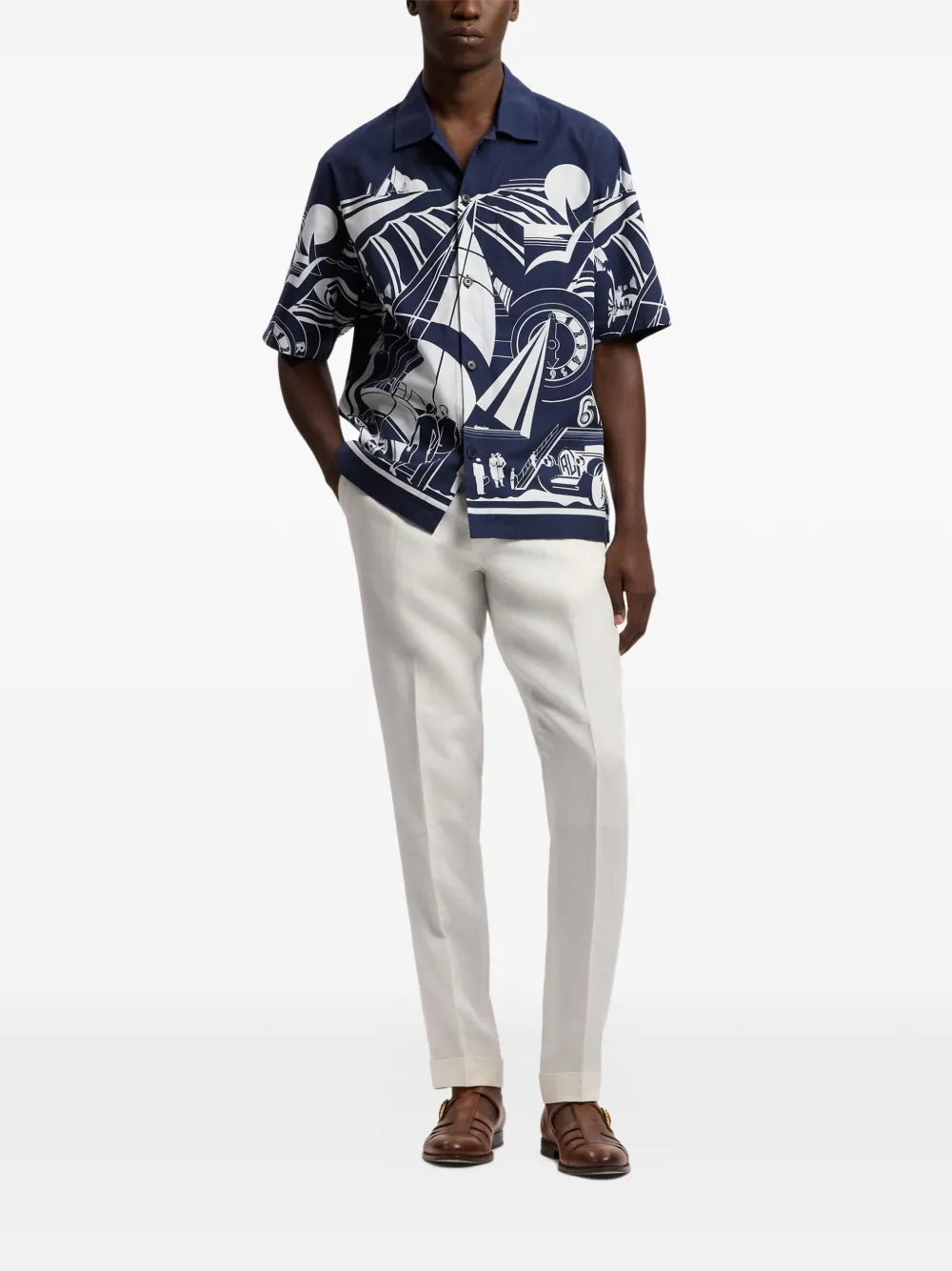 Ralph Lauren Purple Label Overhemd met print en korte mouwen Blauw