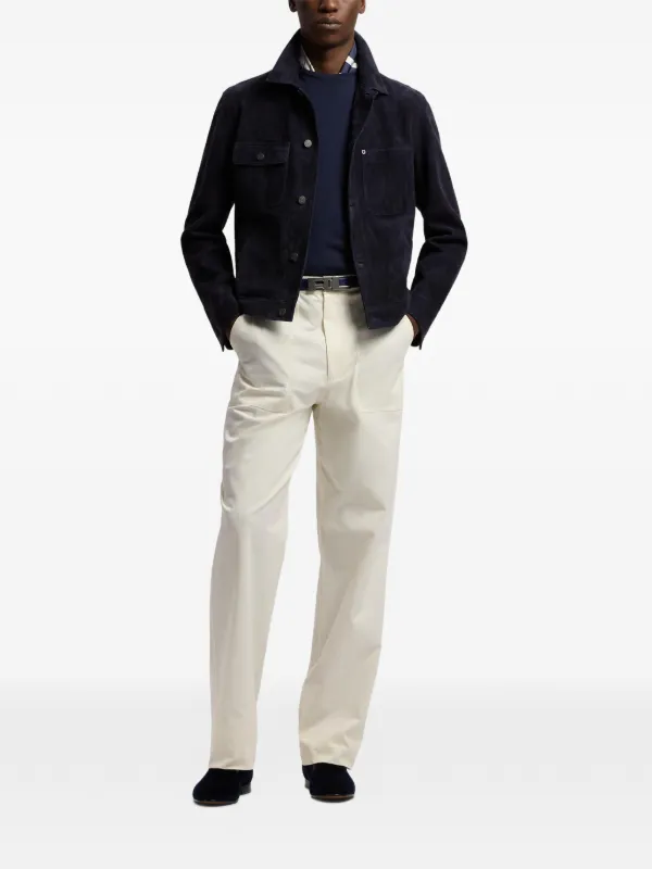 Ralph Lauren Purple Label Buttoned Leather Jacket | Blue | FARFETCH SG