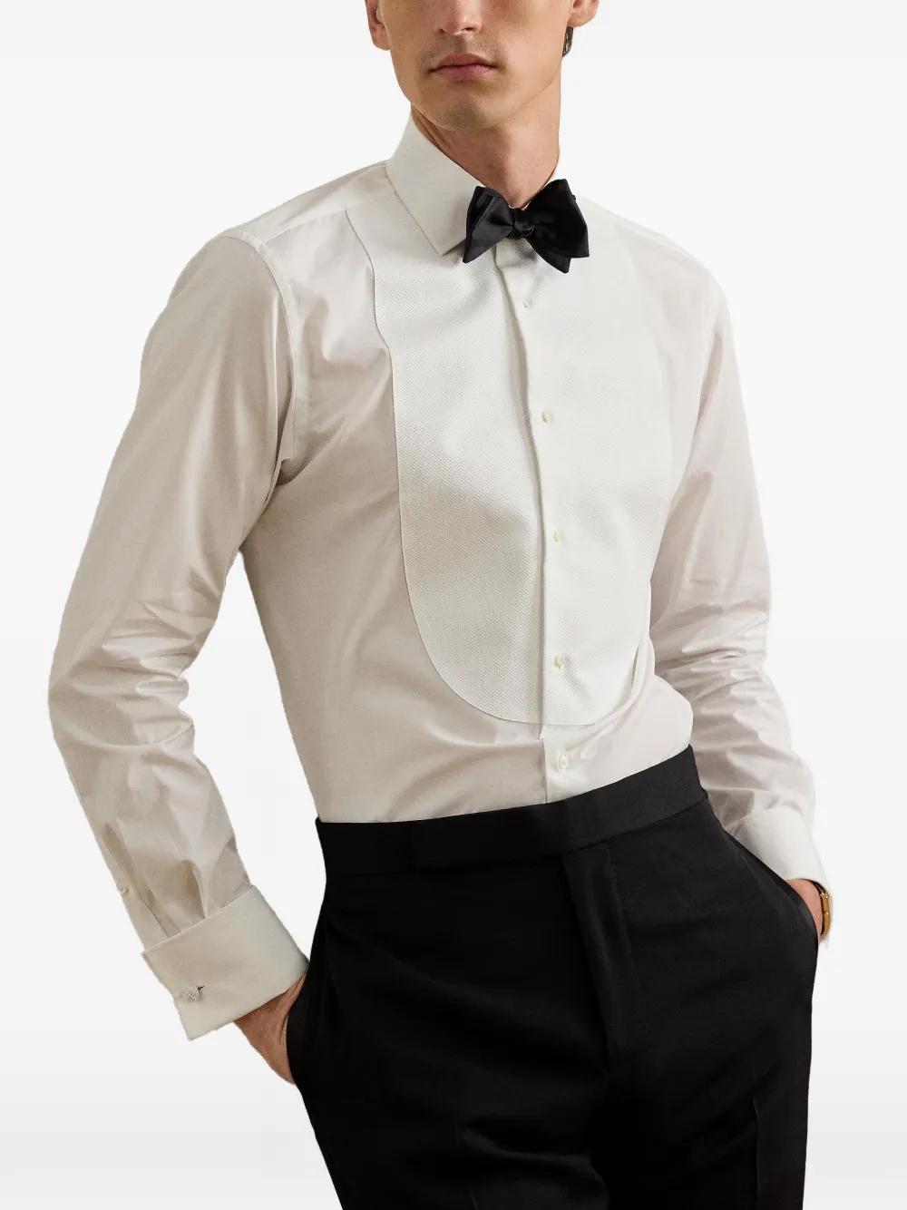 Ralph Lauren Purple Label Overhemd met piqué bies Wit