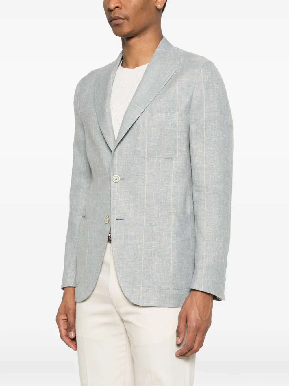  Eleventy Striped Button Blazer - Blue 