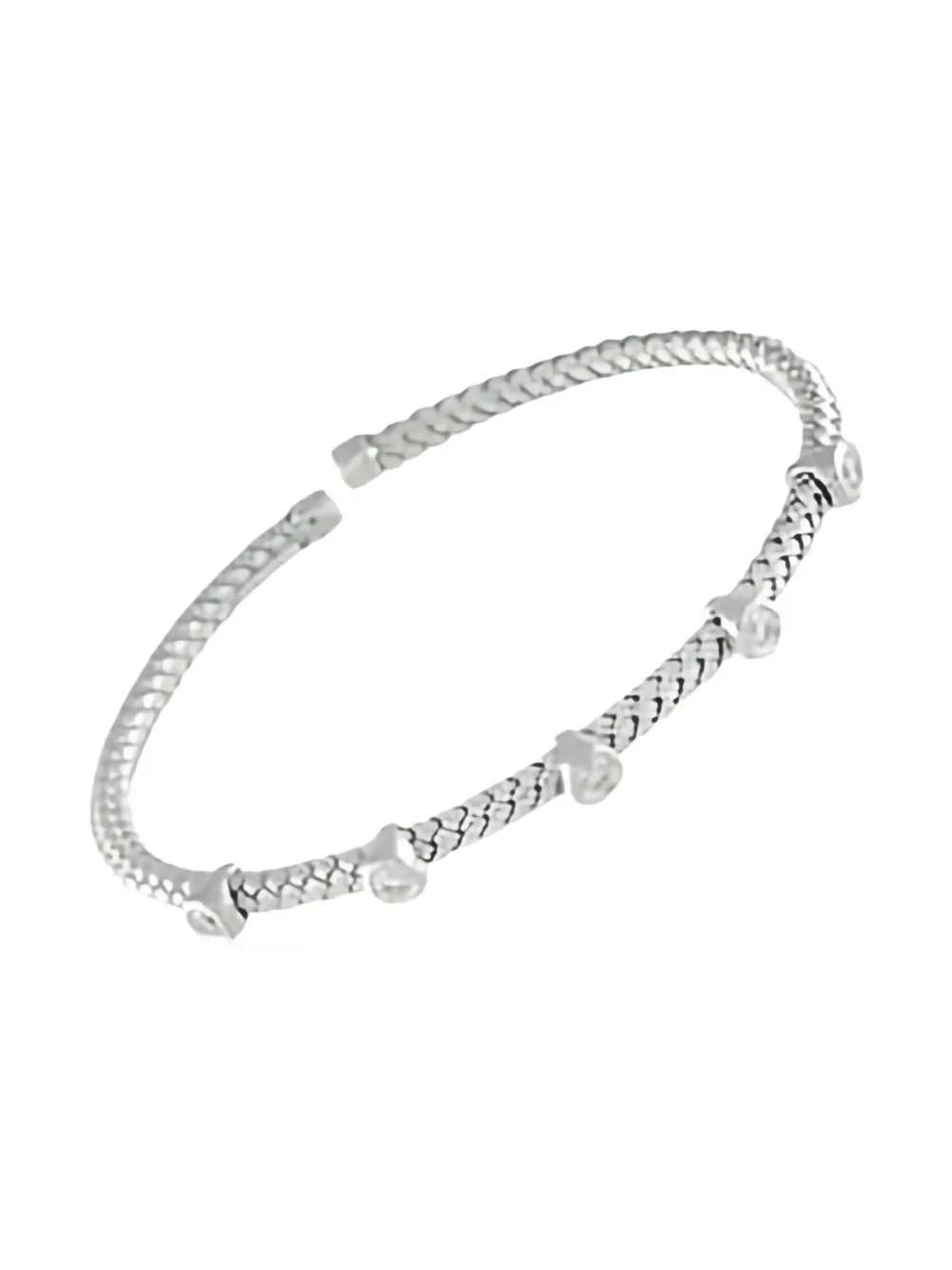 Pre-owned Lb Exclusive 14k White Gold Diamond Woven Bangle Bracelet In Silver