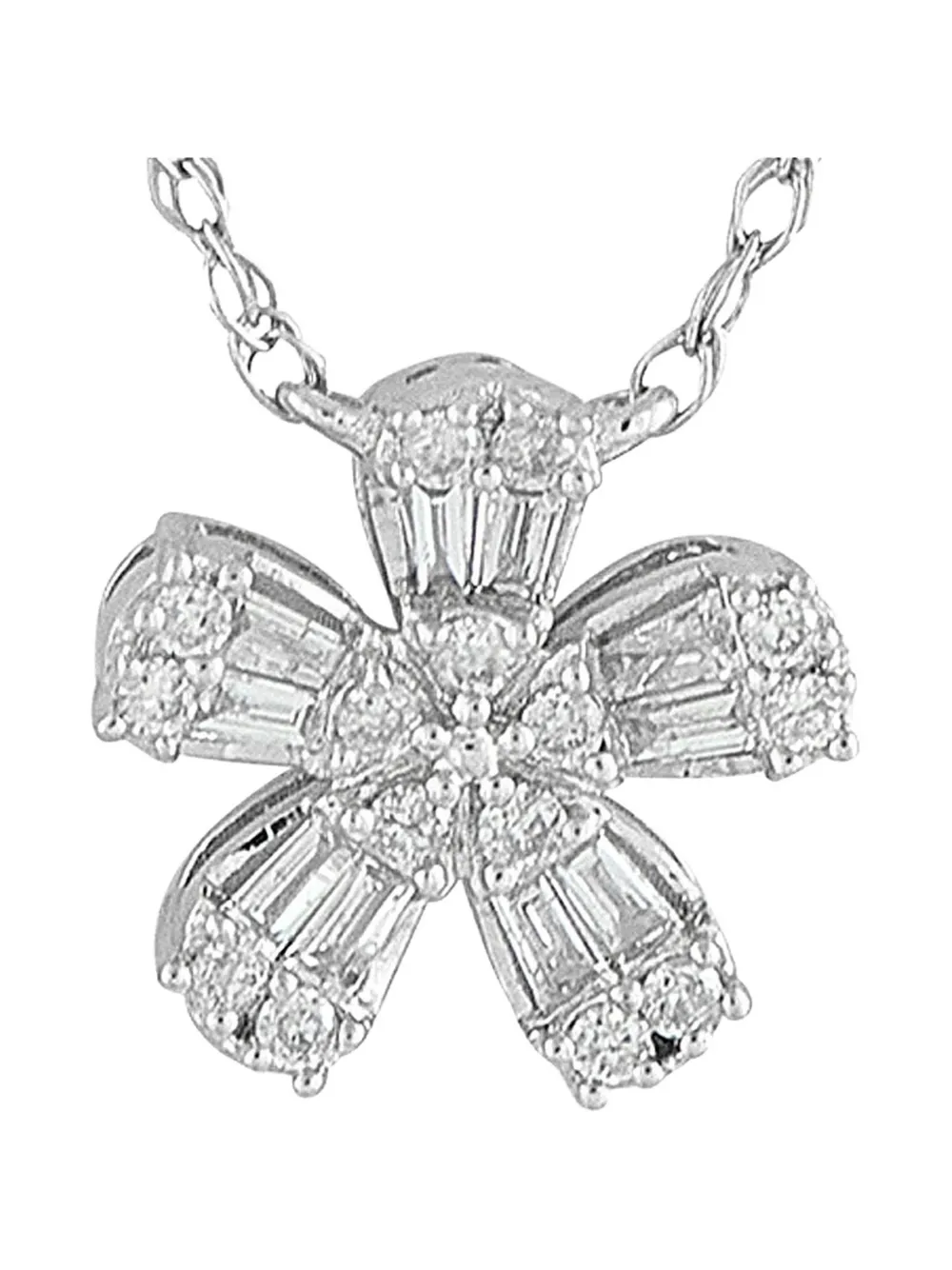 Pre-owned Lb Exclusive 14k White Gold Diamond Flower-pendant Necklace In Silver
