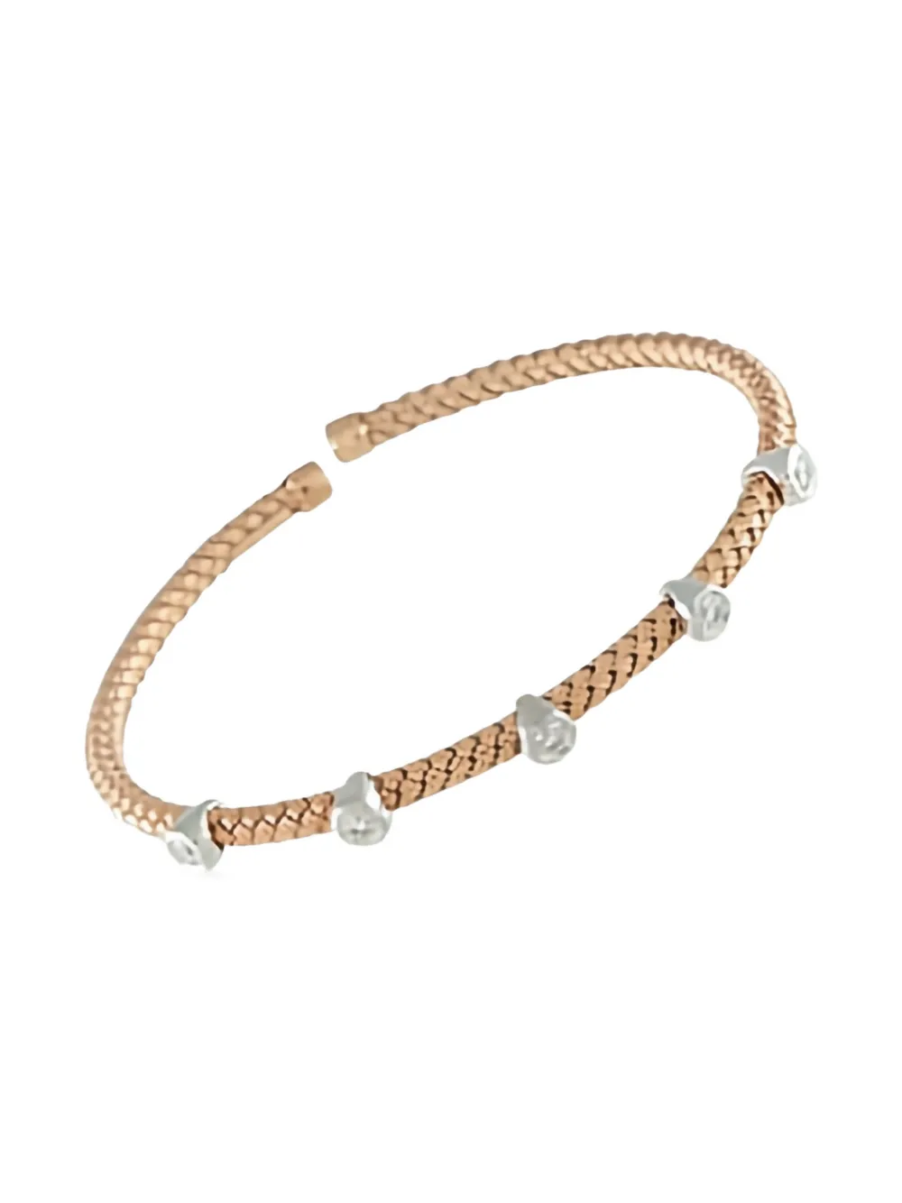 Pre-owned Lb Exclusive 14k Rose And White Gold Diamond Woven Bangle In Pink