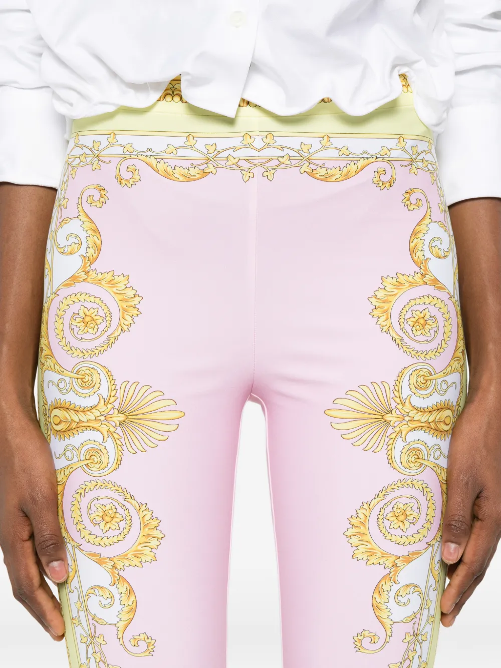 Versace Printed Leggings In Pink