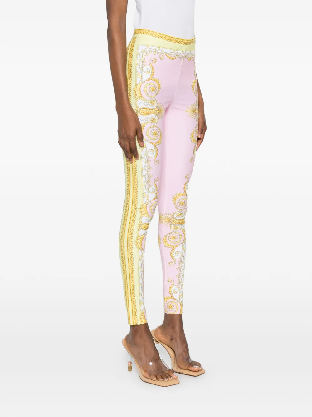 Versace Printed Leggings In Pink