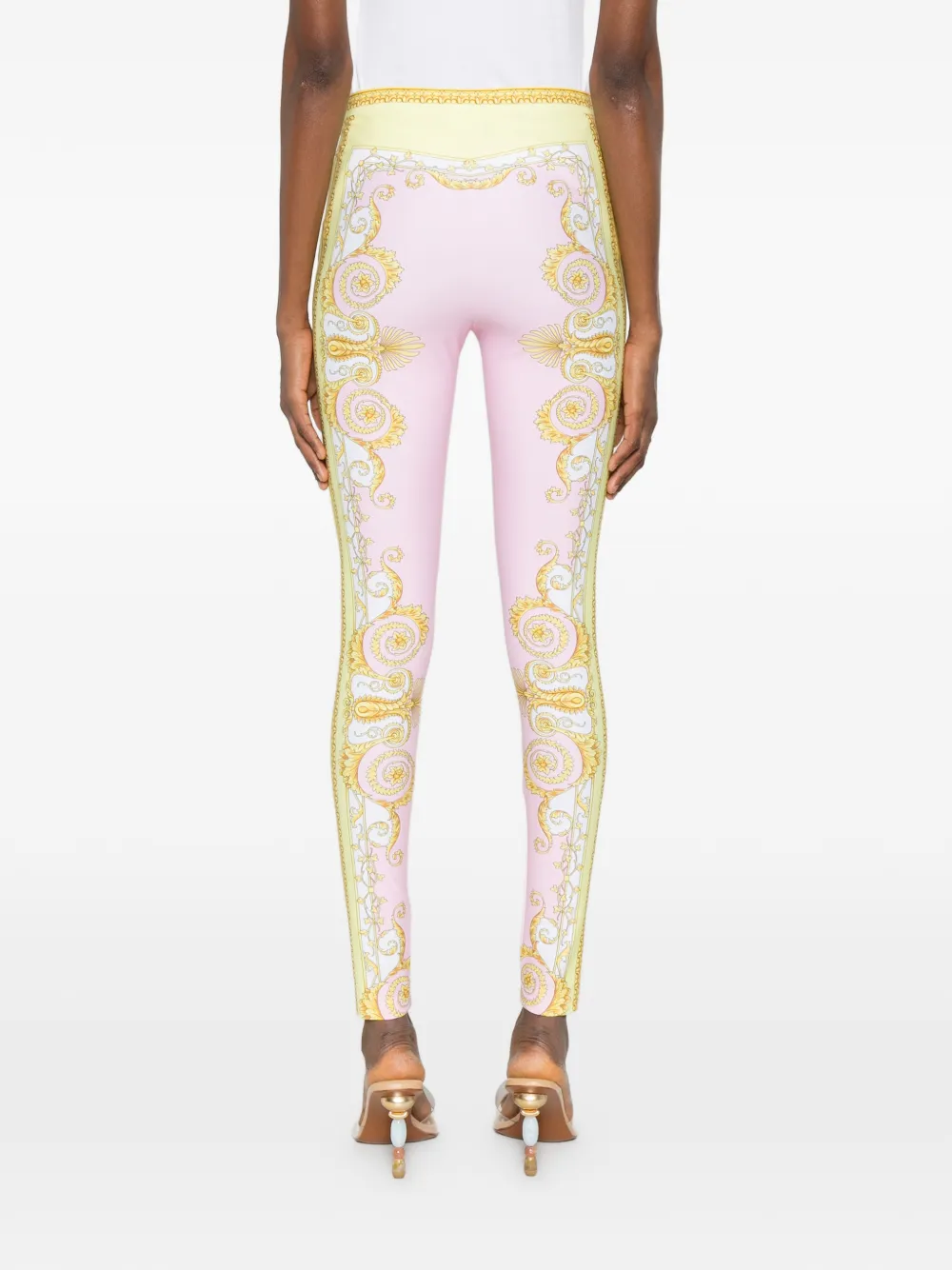 Versace Printed Leggings In Pink