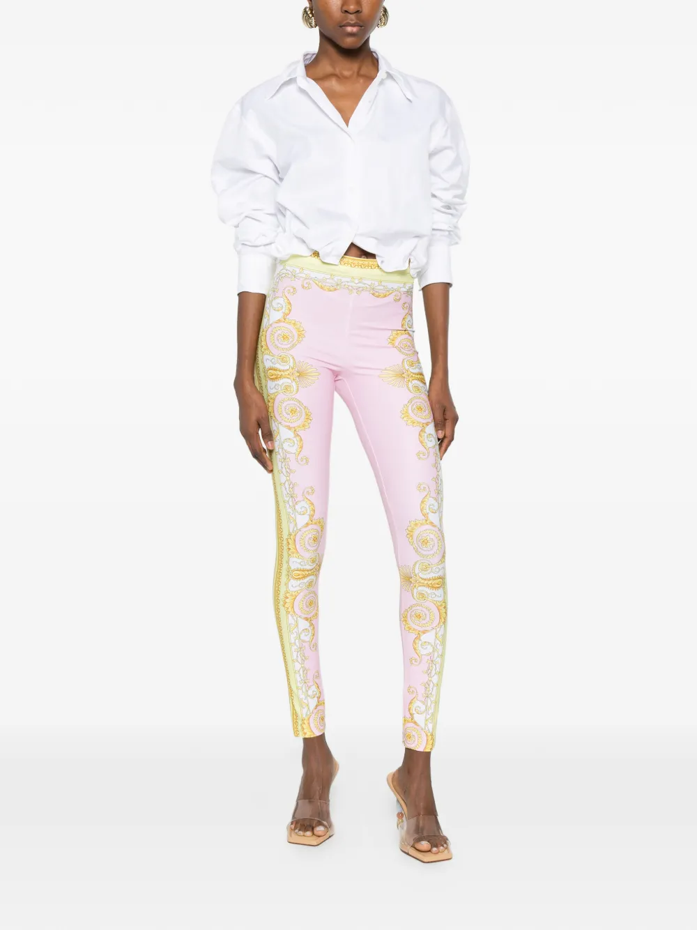 Versace Printed Leggings In Pink