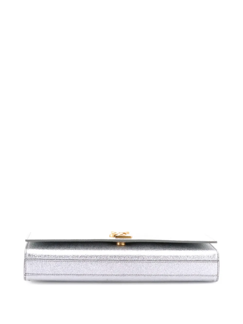 Pre-owned Saint Laurent Classic Monogram Metallic Calfskin Long Clutch Bag In Silver