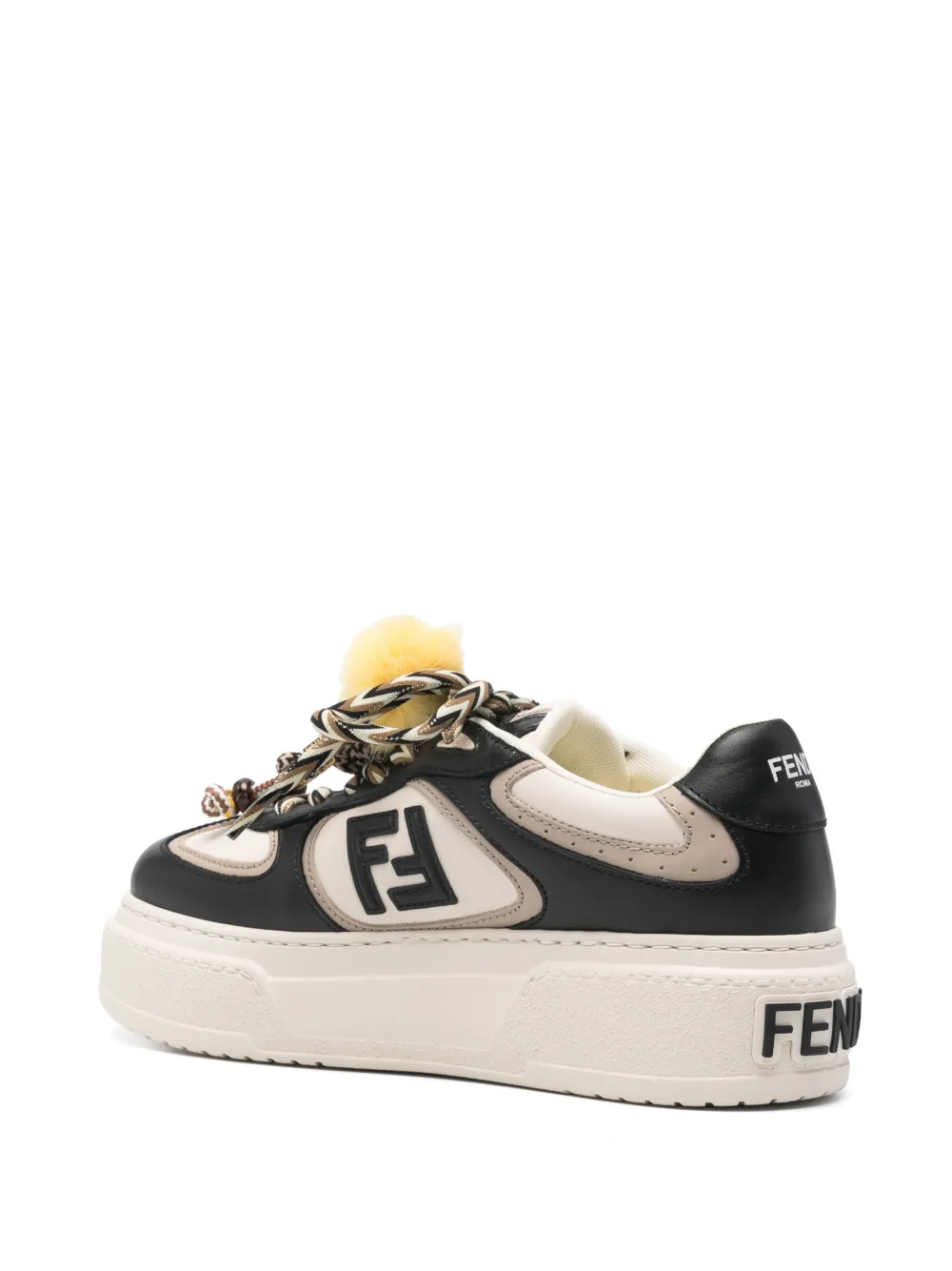 FENDI Sneakers met logoplakkaat en plateauzool Zwart