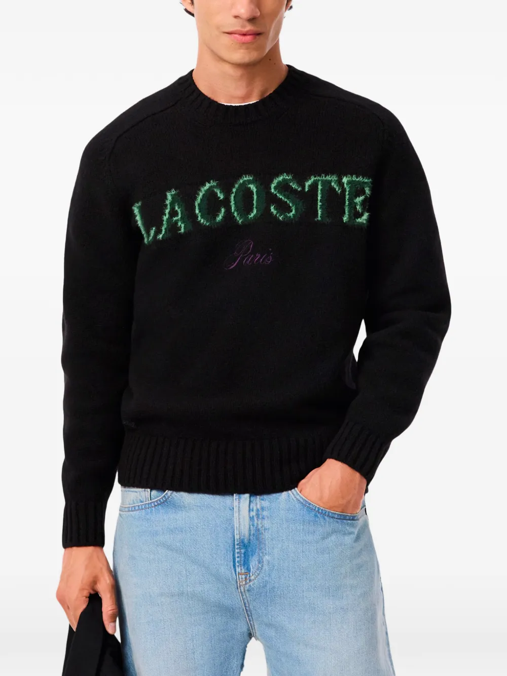 Lacoste logo-lettering wool sweater - Zwart