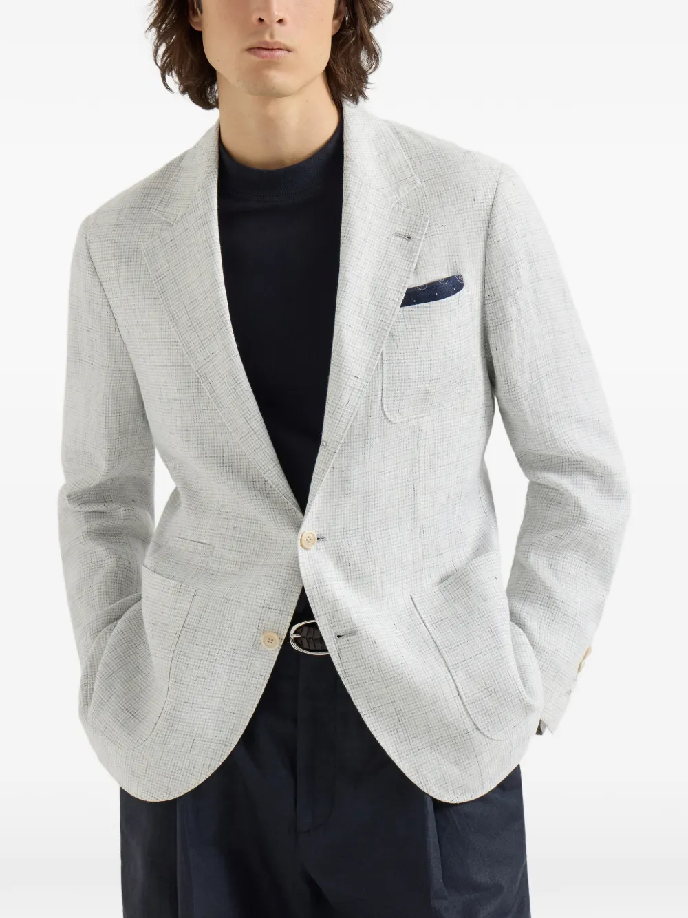  Brunello Cucinelli Linen Patch-pockets Blazer - Grey 