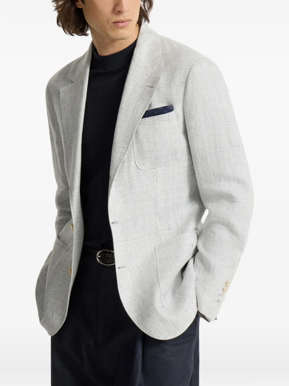 Brunello Cucinelli Linnen blazer met opgestikte zakken Grijs