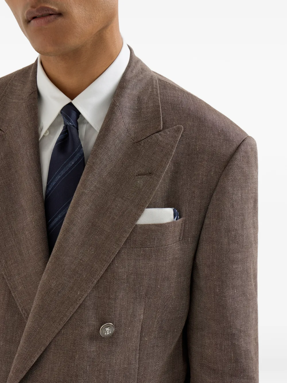  Brunello Cucinelli Striped-trim Silk Pocket Square - Blue 