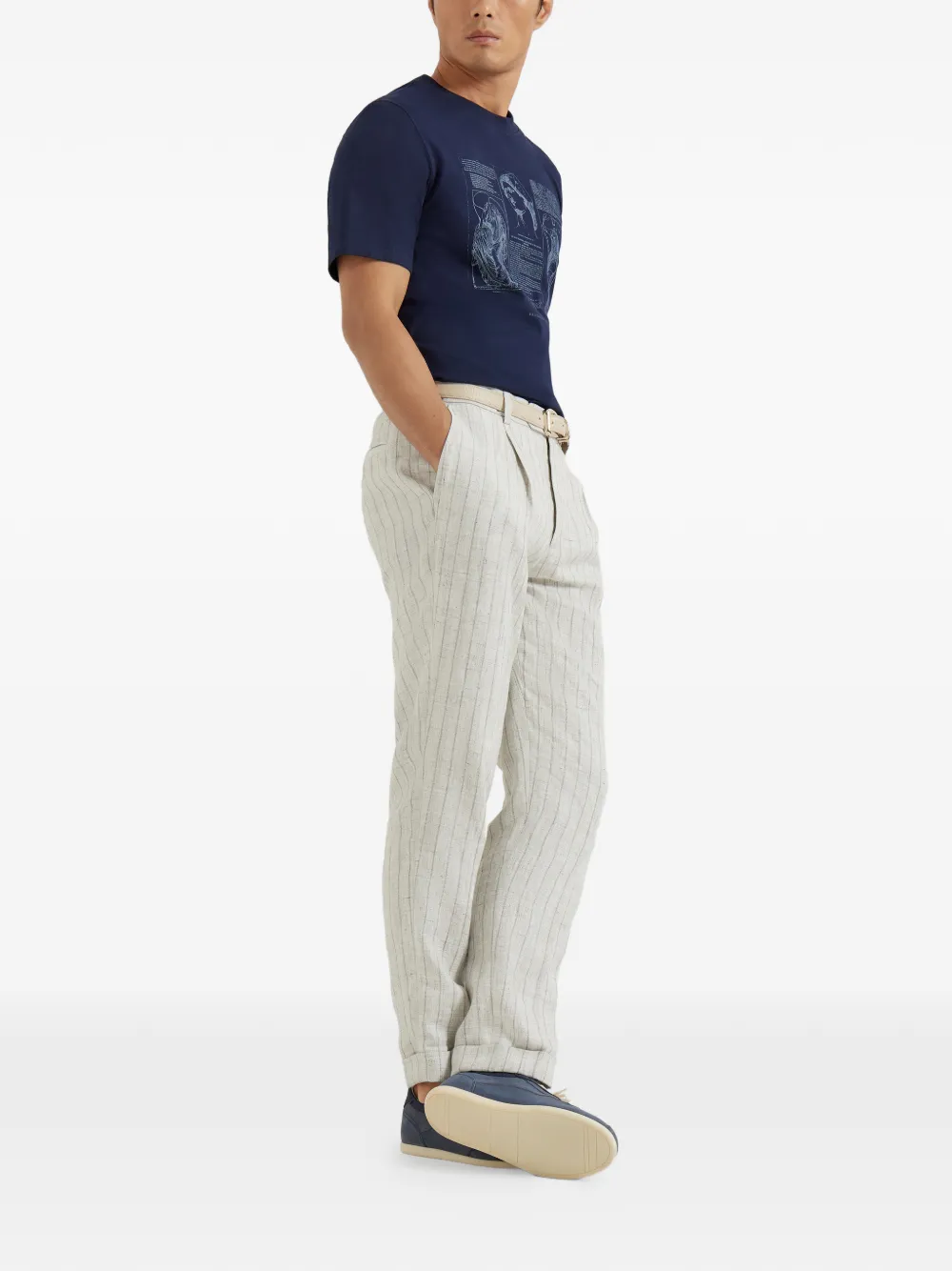  Brunello Cucinelli Striped Pleated Trousers - Grey 