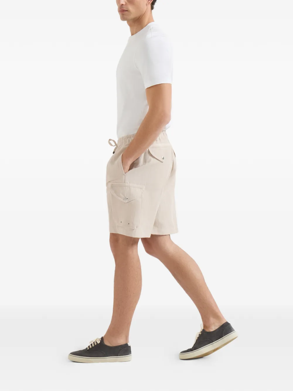 Brunello Cucinelli Linnen en katoenen bermuda shorts met trekkoord en cargo-zakken Beige