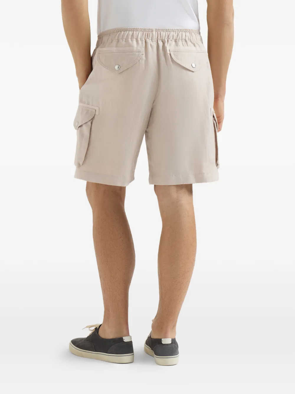 Brunello Cucinelli Linnen en katoenen bermuda shorts met trekkoord en cargo-zakken Beige