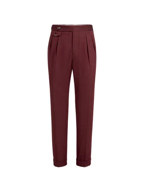 Brunello Cucinelli linen and virgin wool chevron trousers with double pleats and waist tabs