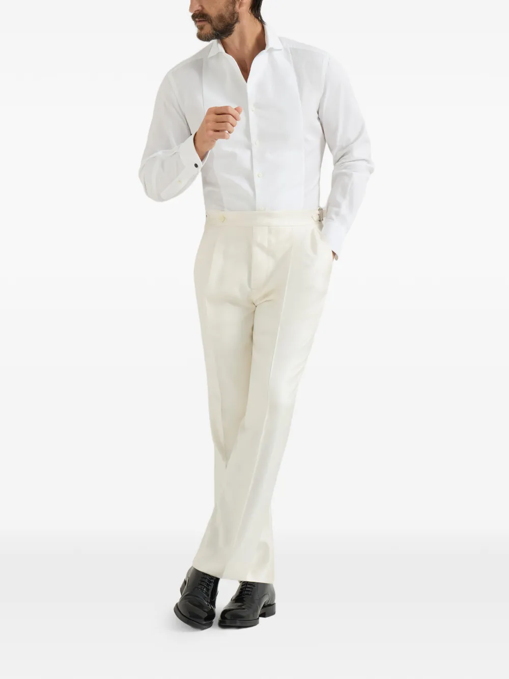 Brunello Cucinelli Zijden broek met geplooide taillebanden Beige