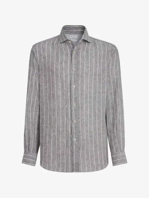 Brunello Cucinelli camisa con cuello de pico y motivo de rayas