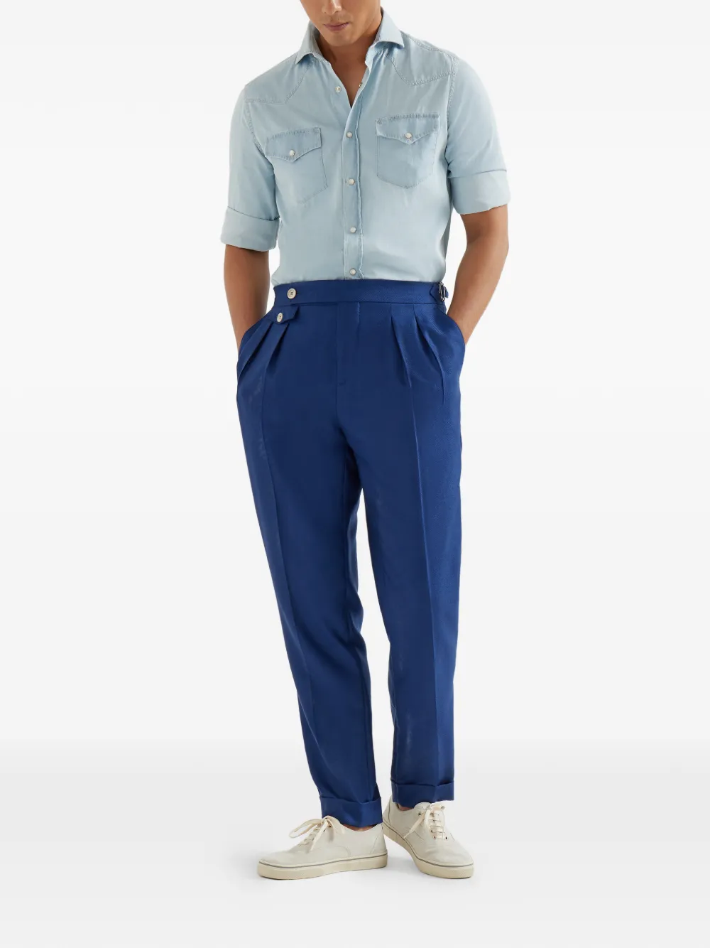 Brunello Cucinelli Broek met geplooide taille - Blauw