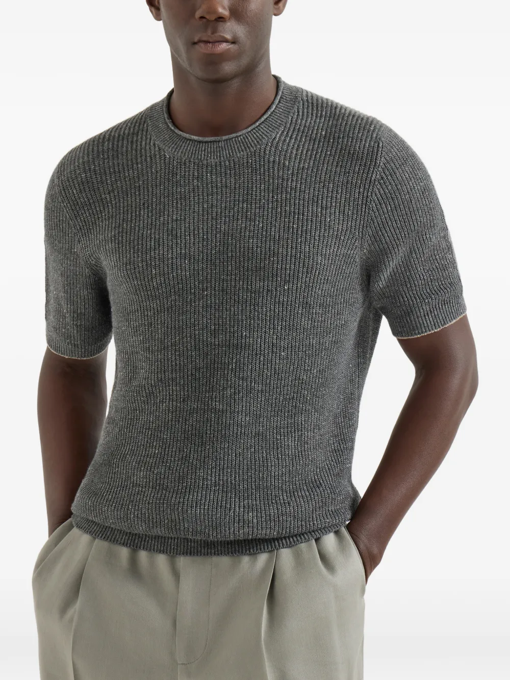 新品・未使用 BRUNELLO CUCINELLI 半袖 ニット グレー M Brunello Cucinelli Half English Ribbed T-shirt | Grey | FARFETCH AO